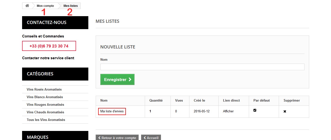 mon compte/mes listes
